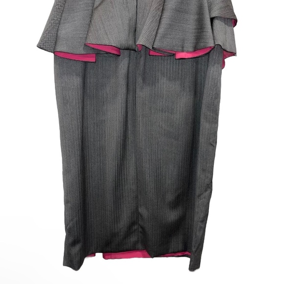 ALEXANDER MCQUEEN Gray Pink Herringbone Wool Silk Peplum Dress Sz 6 NWT SS20 - Picture 12 of 15